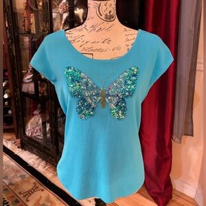 Vintage Chadwick’s Sequin Butterfly Teal Top